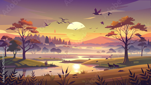 Very beautiful sunrise near Jonesboro, Arkansas, where gentle fog drifts over open fields as flocks of geese soar gracefully across the glowing sky, creating a serene and poetic morning scene.