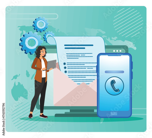 Get in touch concept With Email, Laptop, and Smart phone Across Global Map.