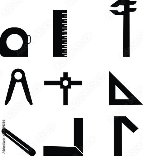 Measuring Tool Icon , Ruler, Scale, Tape Measure, Caliper, Compass, Measurement Equipment, Engineering, Construction, and Precision Instrument Symbols in Modern Vector Style, used for mobile apps,