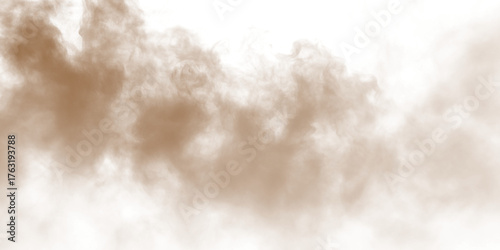 Dust sand soil smoke cloud particles isolated on transparent white background. Brown sandstorm smog sand dust explosion rising. Design elements for Compositing, covering, overlay, PNG