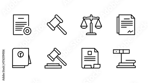 Collection of legal and justice icons representing law and order