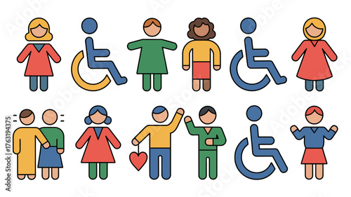 Diverse group of people representing inclusion and accessibility with symbols for disabilities.