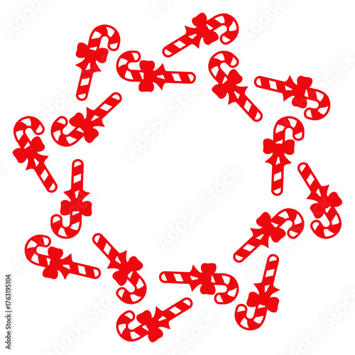 Logo candy cane de navidad. Marco con forma de estrella con siluetas de bastones de caramelo con lazos de regalo 