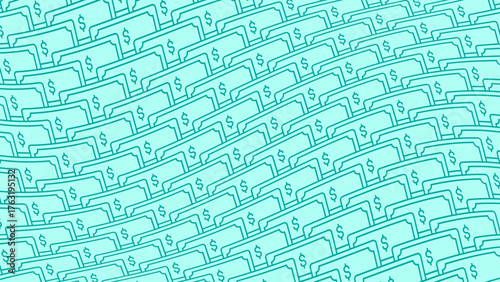 Green money background made of waves of American dollars cash. Backdrop for advertising of banking services. Vector background top view at an angle