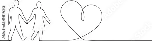 Couple walking holding hands one continuous line art, Vector illustration, One line art, Line art graphic style