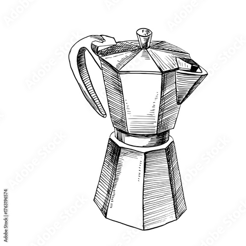 Geyser coffee maker. Vector illustration in a realistic style for coffee shop interiors, menu design, packaging printing, kitchen accessories, and textiles.
