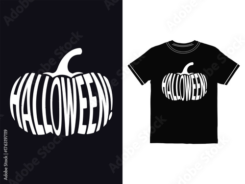 Creative Halloween pumpkin T shirt design featuring the word halloween