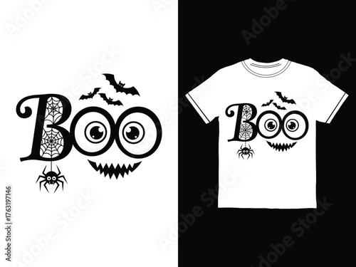 Halloween Boo Design with Bats Spider and Spooky Face Graphic Illustration