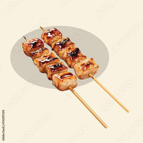 Grilled Chicken Yakitori on Skewers Close-Up