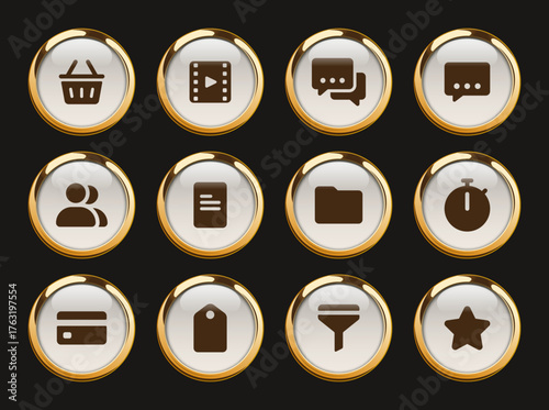 ui web gold rimmed icons. ui gold rimmed icon set for web, mobile apps, ui design, print polygraphy and promo advertising business