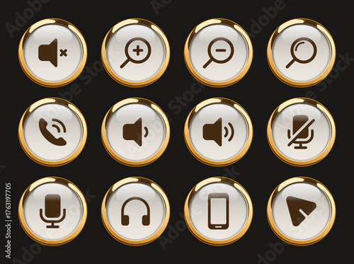 ui web icons. gold rimmed icon set for web, mobile apps, ui design, print polygraphy and promo advertising business