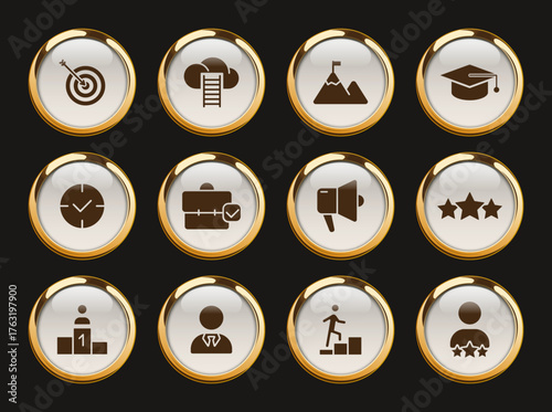 success gold rimmed icons. success gold rimmed icon set for web, mobile apps, ui design, print polygraphy and promo advertising business