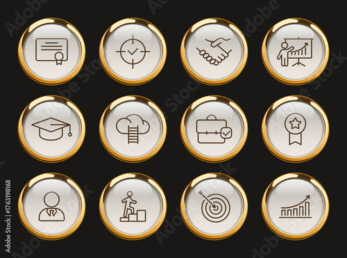 success gold rimmed icons. success gold rimmed icons for web and ui design, mobile apps, print polygraphy and promo advertising business