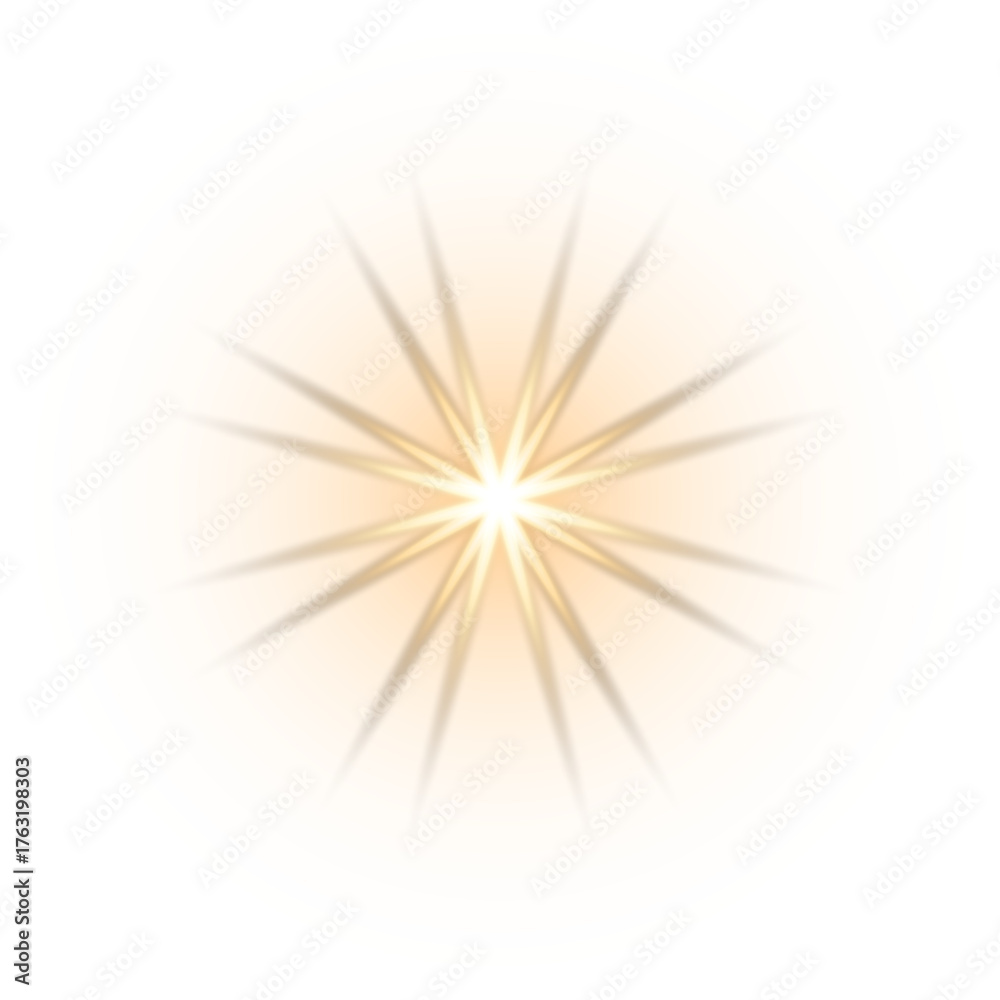 Obraz premium PNG Flash of golden star light on background. Glow Star light sparkle glow. Vector glow effect. Abstract lens glare. Flashing lights. Transparent PNG. Golden Bokeh Light Background with Sparkles PNG