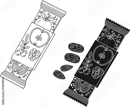 Healthy snack bar with apple dates almonds and walnut vector