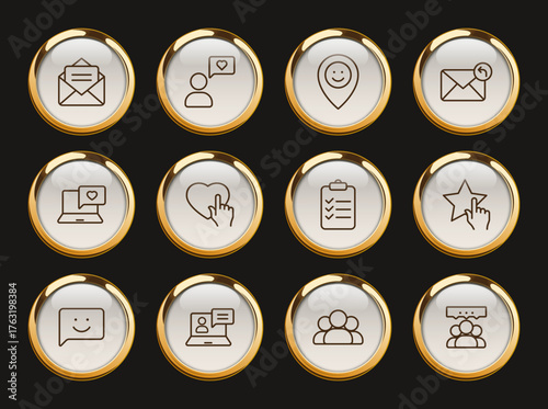 feedback gold rimmed vector icons. feedback gold rimmed icon set for web and ui design, mobile apps and print polygraphy