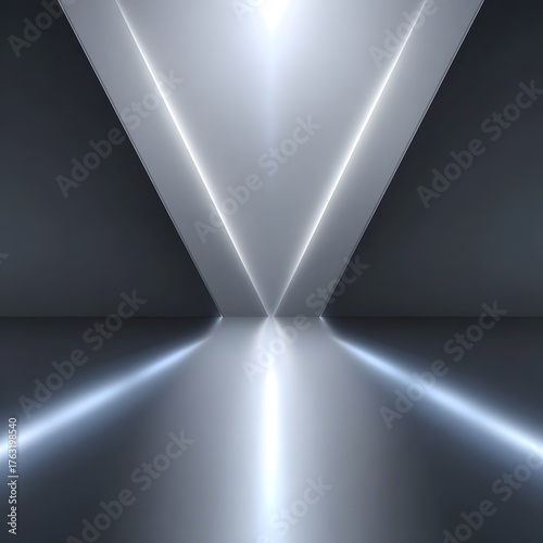 An abstract minimalist geometric studio background with bright lights and a reflective surface