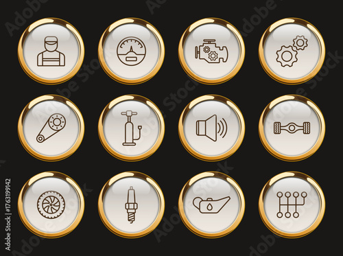 car service gold rimmed icons. car service gold rimmed icons for web and ui design, mobile apps, print polygraphy and promo advertising business