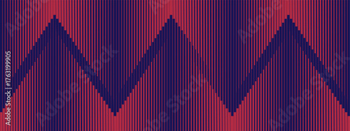Zigzag Striped halftone gradation texture. Gradient Transition Lattice. Fading dark blue Burgundy line background pattern. Vector illustration. Abstract lines backdrop. Optical illusion effect. Not AI