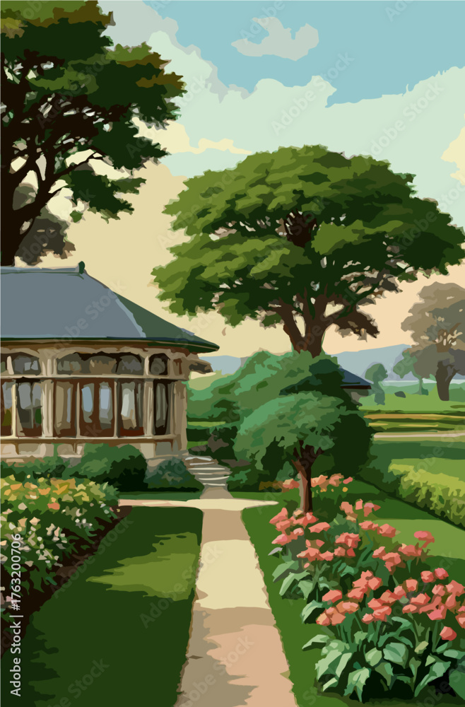 Obraz premium Elegant villa surrounded by green garden