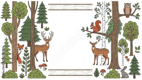 Forest Frame Whimsical Woodland Animals and Trees for Nature-Themed Designs