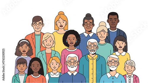 Diverse group of people of various ages, ethnicities, and genders standing together