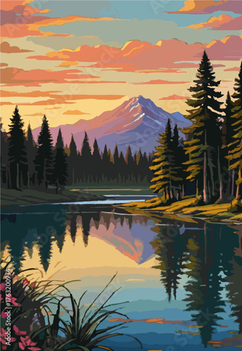 Reflection of trees on calm water