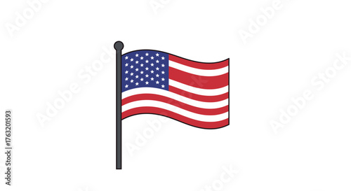Waving american flag patriotic symbol of freedom and democracy fluttering in the breeze on a pole isolated on white background