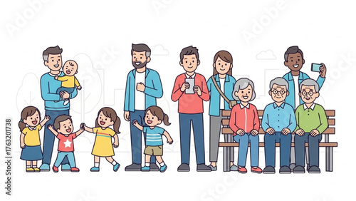 Multi-Generational Community Concept Diverse People and Families Representing Different Life Stages and Social Interactions