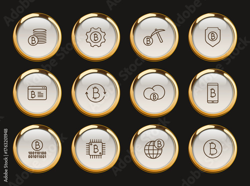 bitcoin gold rimmed vector icons. bitcoin cryptocurrency icon set for web and ui design, mobile apps and print products