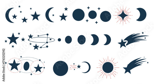 Tableau sur toile Celestial wonders collection featuring cosmic stars crescent moons planet phases