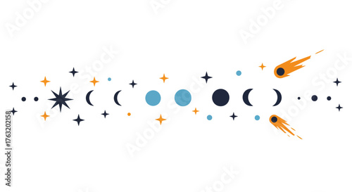Celestial phases and cosmic elements cosmic journey through space stars planets comets galaxies and moons art celestial display isolated on white background