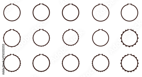 Collection of abstract circular patterns with varying geometric designs and organic textures creating a modern artistic motif for creative projects and backgrounds. isolated on white background