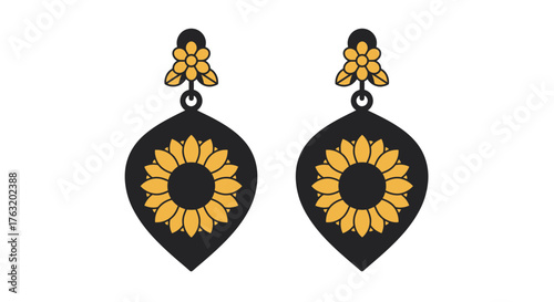 Exquisite pair of ornate dangle earrings featuring sunflower motifs and glittering gemstone accents designed for elegant adornment and fashion statements isolated on white background