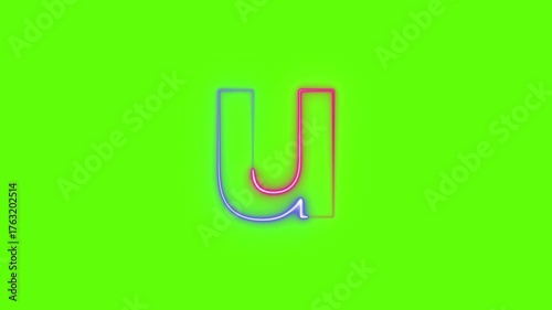alphabet u neon light with background greenscreen