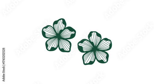 Delicate hand-drawn cherry blossom earrings rendered in a greenish hue evoking nature and spring isolated on white background