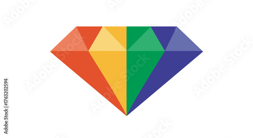 Colorful gemstone diamond shape with rainbow prism facets symbolizing diversity lgbtq pride and precious jewel luxury isolated on white background