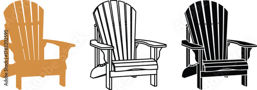 Adirondack chair vector illustration set wooden furniture