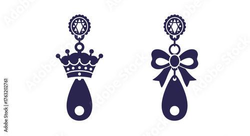 Elegant crown and bow earrings with teardrop gems isolated on white symbolizing royalty luxury and feminine charm accessory design isolated on white background