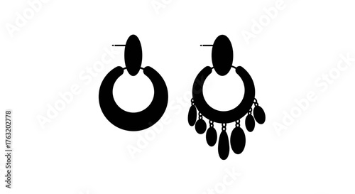 Elegant hand-drawn style fashion earrings isolated on white displaying unique ornate geometric designs and dangle charms perfect for jewelry collections isolated on white background