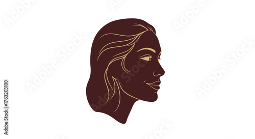 Elegant woman's profile silhouette with flowing hair detailed portrait in rich earth tones for artistic and fashion applications isolated on white background