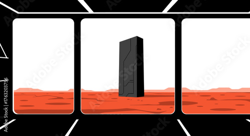 Abstract geometric structure with vibrant orange base and white panels futuristic digital art concept isolated on white background