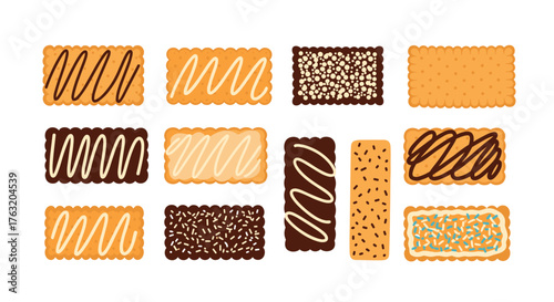 Assortment of delicious chocolate and vanilla coated biscuits.