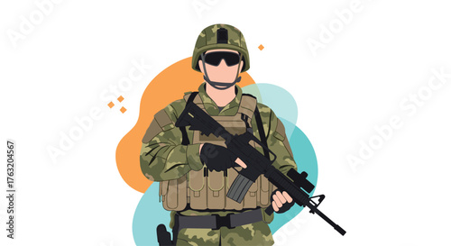 Soldier in full combat gear holding a rifle ready for action.