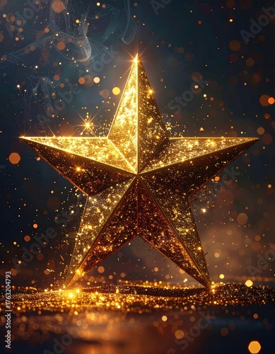 Golden five-point star sparkles darkly