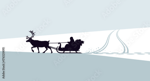 Silhouette of santa claus and reindeer sleigh journeying through snowy landscape symbolizing christmas eve magic and holiday cheer isolated on white background