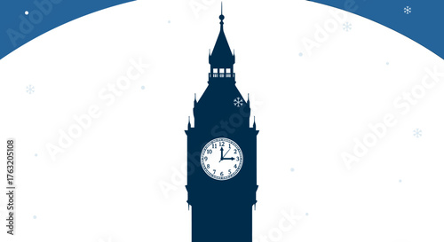Iconic silhouette of big ben clock tower in london england against a dynamic blue and white sky with subtle starry elements isolated on white background