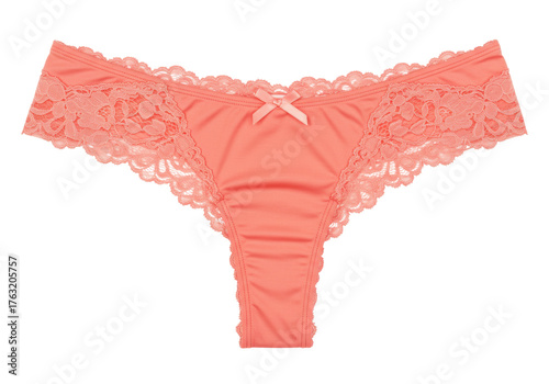 Quadro su tela Isolated apricot thong panties with lace trim and satin ribbon bow, lingerie ite