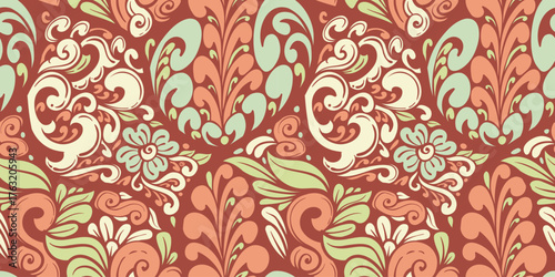 Background Coral Green Ornamental Seamless Pattern