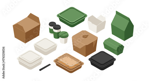 Sustainable packaging design with isometric eco-friendly food containers